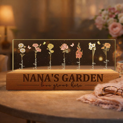 Personalized Nana's Garden Love Grows Here Birth Flower Wood Night Light Christmas Keepsake Gifts For Mom Grandma