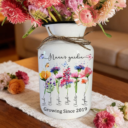 Personalized Mama’s Garden Birth Month Flower Vase – Custom Kids’ Names, Unique Mother’s Day Gift