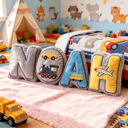 Personalized Vehicle-Themed Plush Cushion with Custom Name for Boys