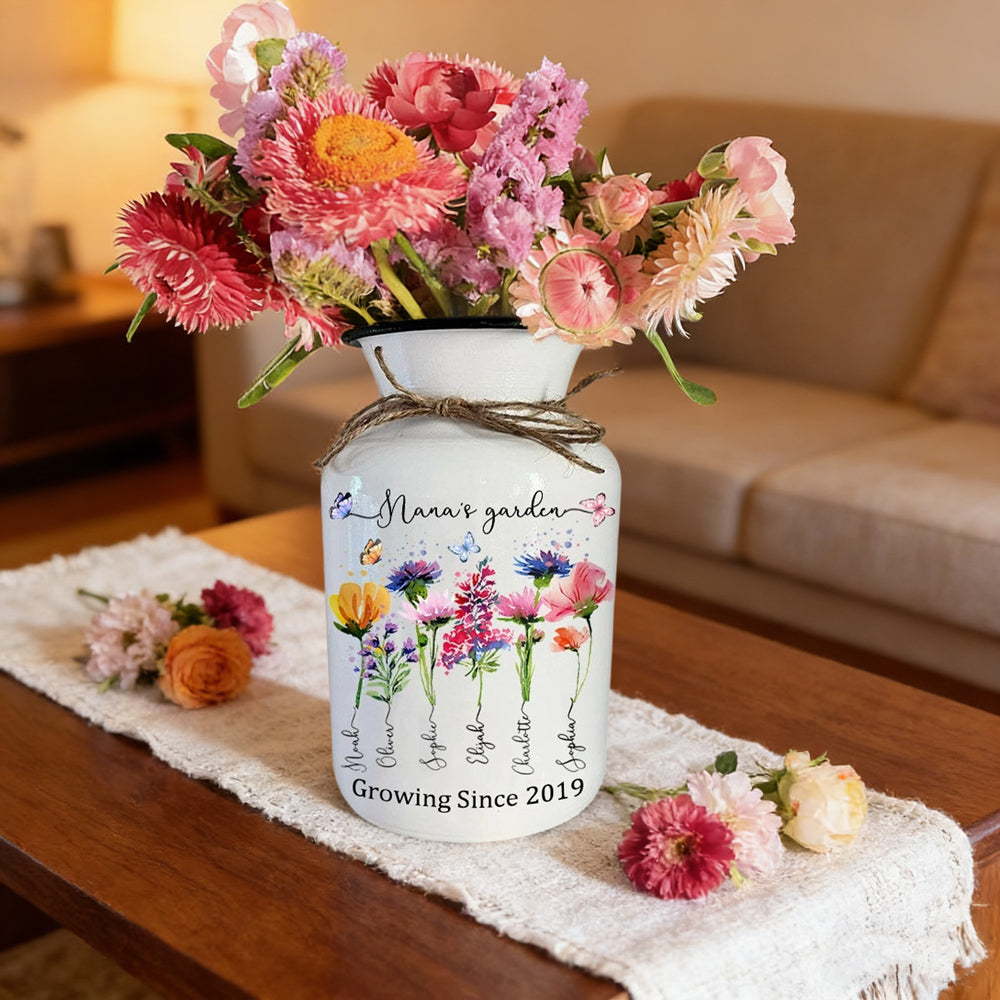 Personalized Mama’s Garden Birth Month Flower Vase – Custom Kids’ Names, Unique Mother’s Day Gift