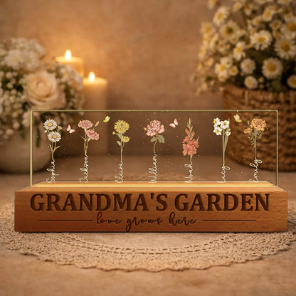 Personalized Nana's Garden Love Grows Here Birth Flower Wood Night Light Christmas Keepsake Gifts For Mom Grandma