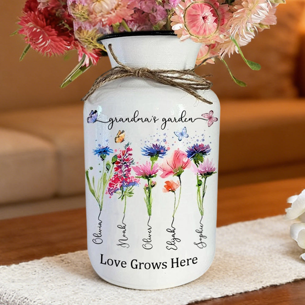 Personalized Mama’s Garden Birth Month Flower Vase – Custom Kids’ Names, Unique Mother’s Day Gift
