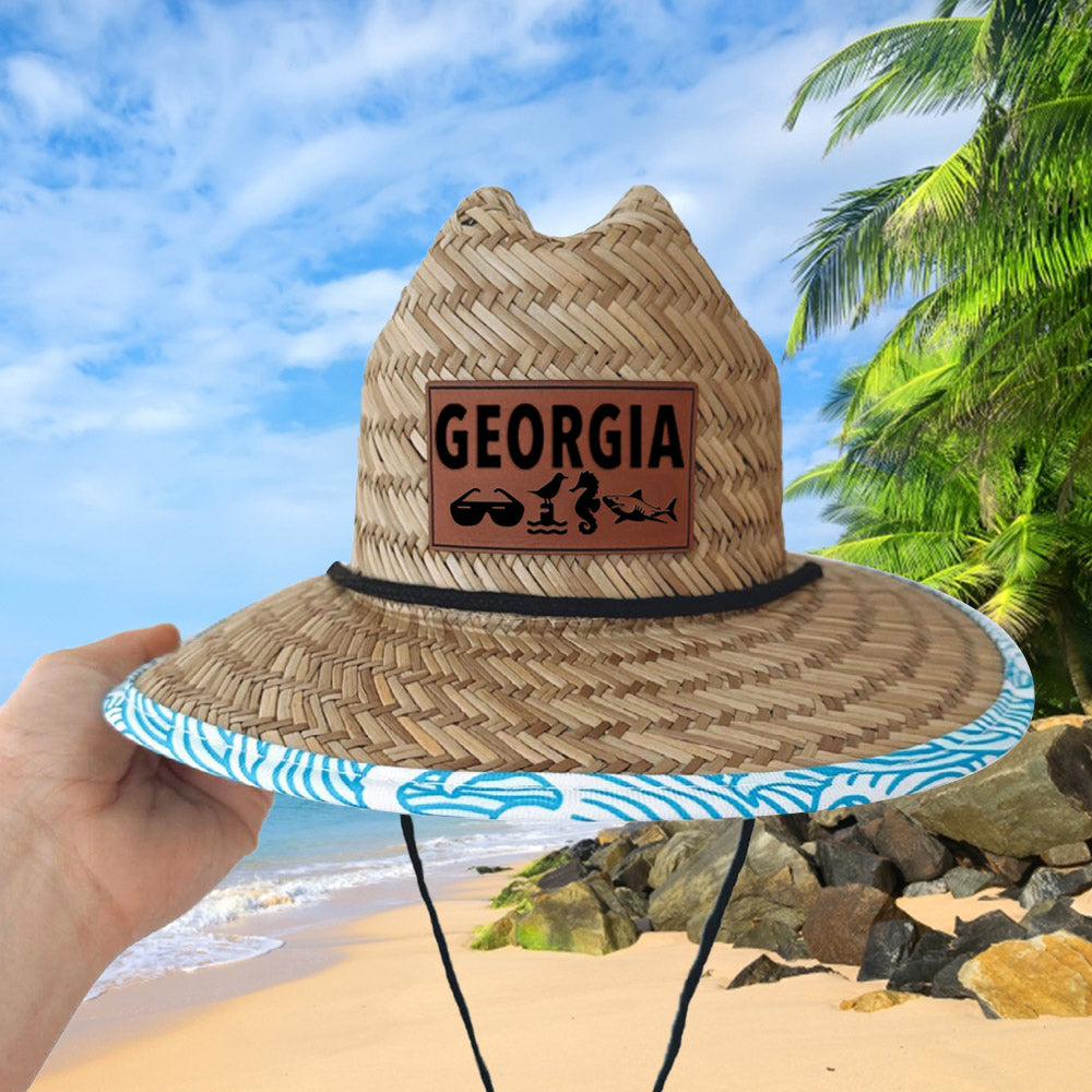 Personalized Leather Name Patch Straw Hat with Name and Symbols Sun Hat Gift for Toddler Child Adult