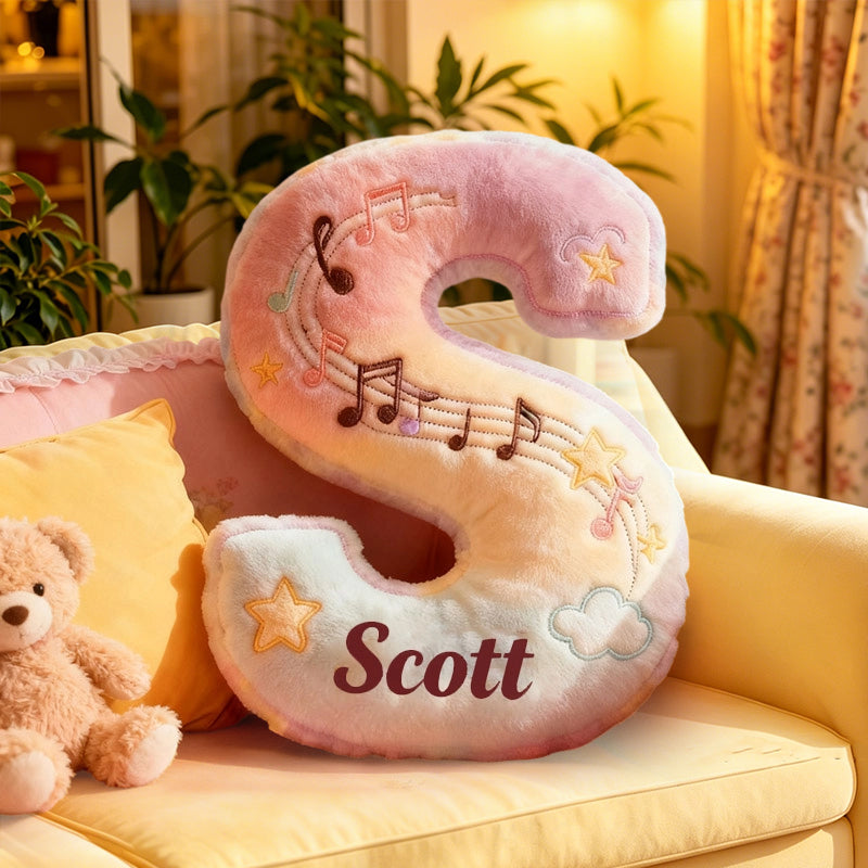 Personalized Rainbow Music Notes Pillow with Custom Name, Soft Plush Cushion, Gift for Kids, Music Lovers & Girls Room Decor