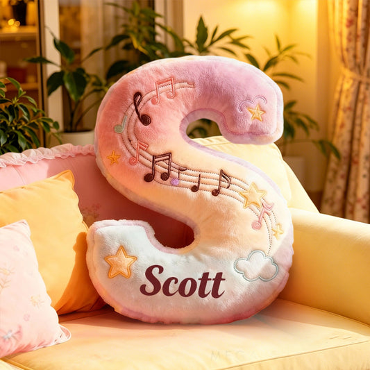Personalized Rainbow Music Notes Pillow with Custom Name, Soft Plush Cushion, Gift for Kids, Music Lovers & Girls Room Decor