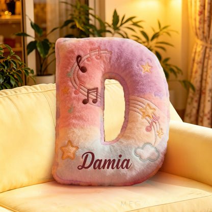 Personalized Rainbow Music Notes Pillow with Custom Name, Soft Plush Cushion, Gift for Kids, Music Lovers & Girls Room Decor
