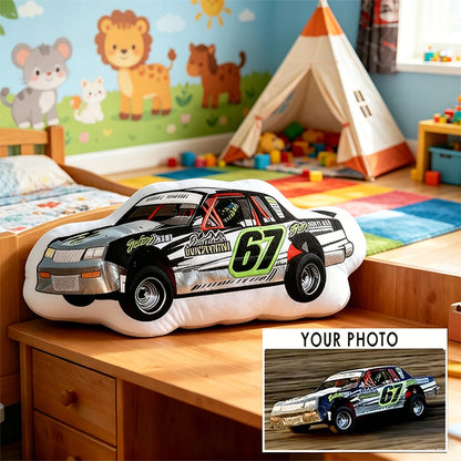 Custom Race Car Pillow with Personalized Photo – Shaped Cushion Gift for Racing Fans and Car Enthusiasts
