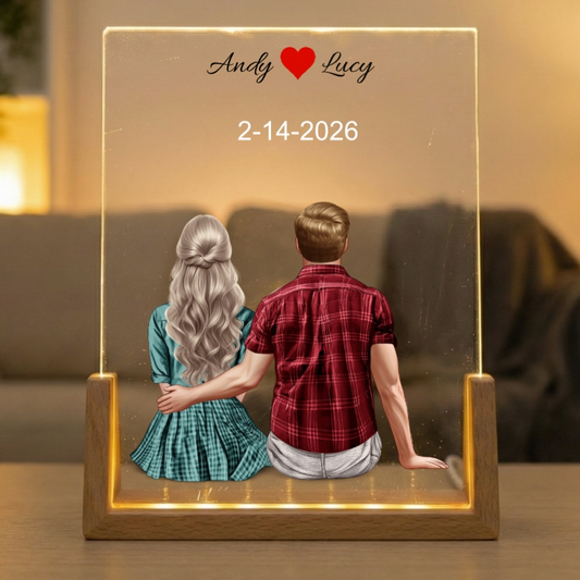 Custom LED Light Frame, Personalized Romantic Gift for Valentine’s Day, Weddings, Anniversaries Sitting Couple