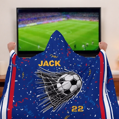 Personalized Soccer Blanket with Name Number Minky Fleece Throw Blanket With Hood