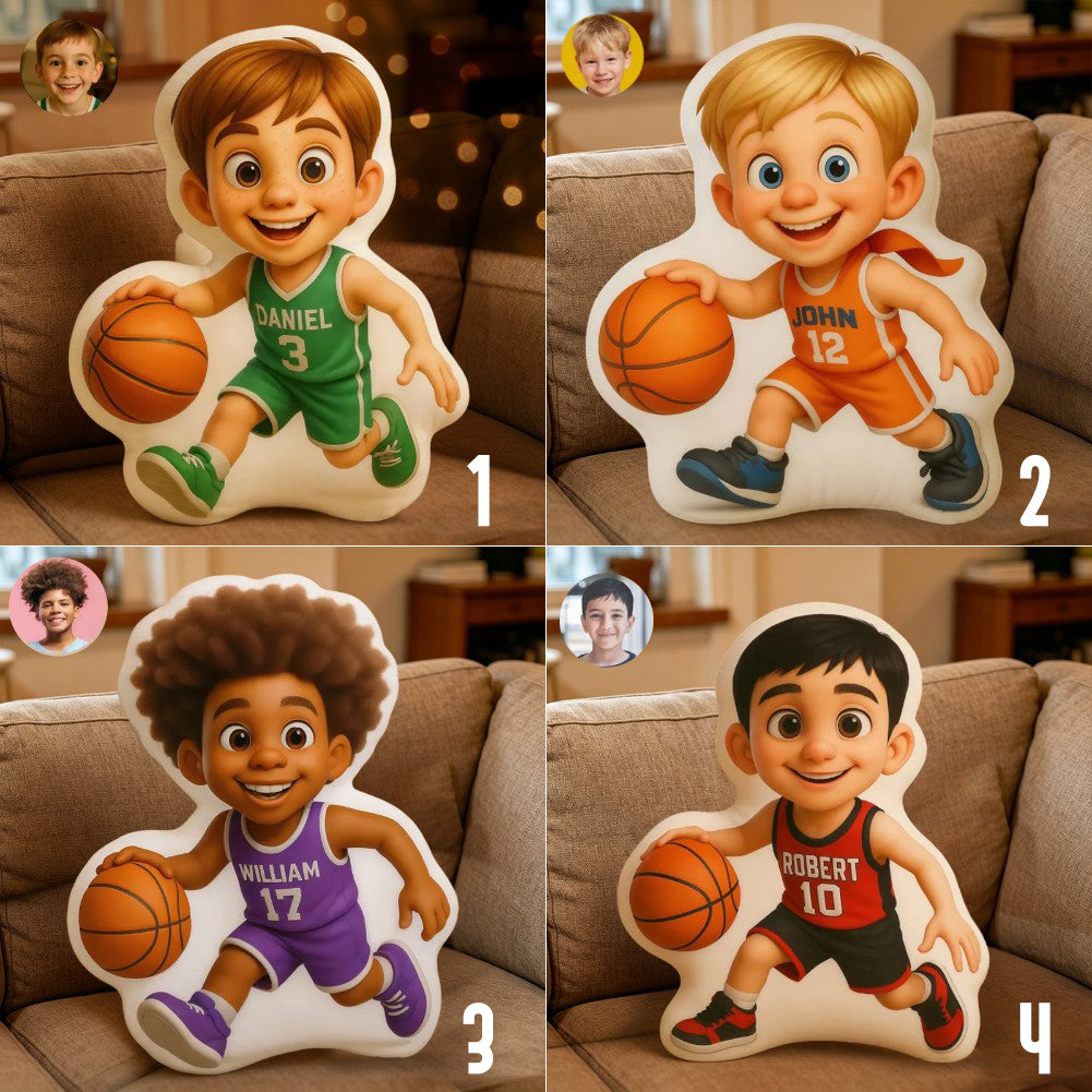 Custom Face Basketball Player Pillow – Personalized Pixar-Style Gift for Kids
