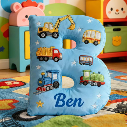 Personalized Vehicle Letter Pillow – Custom Name 3D Print Cushion for Boys’ Rooms
