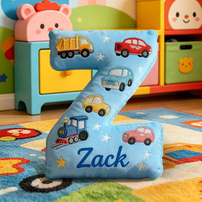 Personalized Vehicle Letter Pillow – Custom Name 3D Print Cushion for Boys’ Rooms