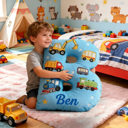 Personalized Vehicle Letter Pillow – Custom Name 3D Print Cushion for Boys’ Rooms