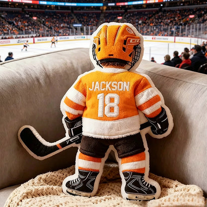 Personalized 3D Graphic Ice Hockey Player Pillow – Custom Name and Number