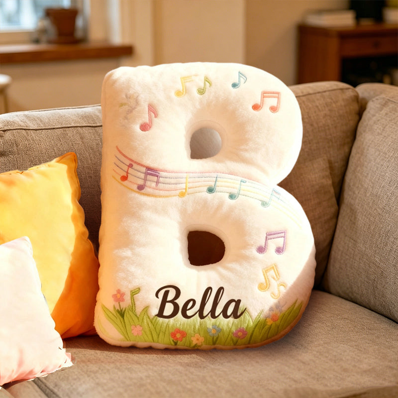 Personalized Music Garden Pillow with Custom Name, Floral Music Notes Plush Cushion, Soft Gift for Kids, Music Lovers & Girls Room Decor