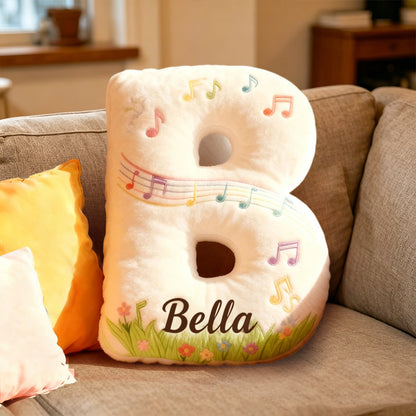 Personalized Music Garden Pillow with Custom Name, Floral Music Notes Plush Cushion, Soft Gift for Kids, Music Lovers & Girls Room Decor