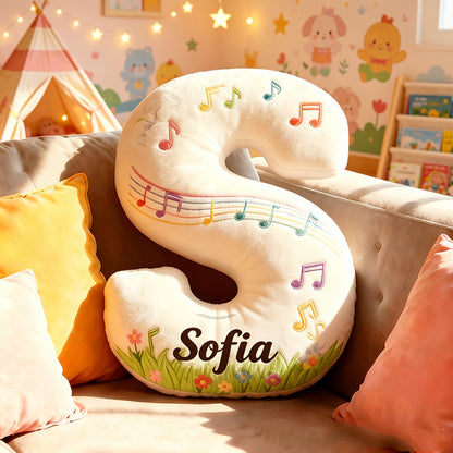 Personalized Music Garden Pillow with Custom Name, Floral Music Notes Plush Cushion, Soft Gift for Kids, Music Lovers & Girls Room Decor