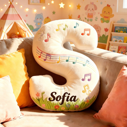 Personalized Music Garden Pillow with Custom Name, Floral Music Notes Plush Cushion, Soft Gift for Kids, Music Lovers & Girls Room Decor