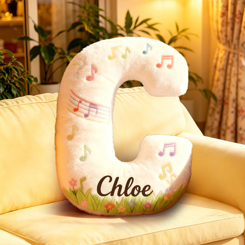 Personalized Music Garden Pillow with Custom Name, Floral Music Notes Plush Cushion, Soft Gift for Kids, Music Lovers & Girls Room Decor