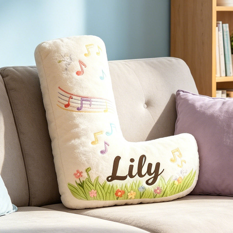 Personalized Music Garden Pillow with Custom Name, Floral Music Notes Plush Cushion, Soft Gift for Kids, Music Lovers & Girls Room Decor