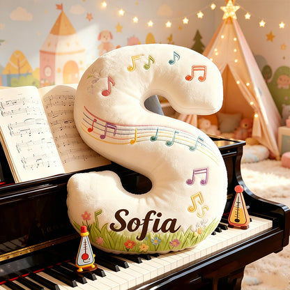 Personalized Music Garden Pillow with Custom Name, Floral Music Notes Plush Cushion, Soft Gift for Kids, Music Lovers & Girls Room Decor