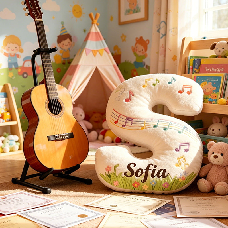 Personalized Music Garden Pillow with Custom Name, Floral Music Notes Plush Cushion, Soft Gift for Kids, Music Lovers & Girls Room Decor