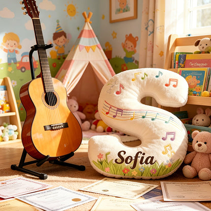 Personalized Music Garden Pillow with Custom Name, Floral Music Notes Plush Cushion, Soft Gift for Kids, Music Lovers & Girls Room Decor