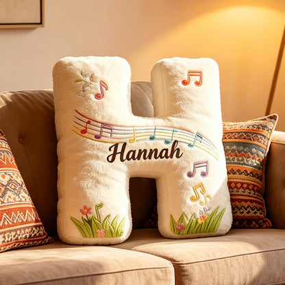 Personalized Music Garden Pillow with Custom Name, Floral Music Notes Plush Cushion, Soft Gift for Kids, Music Lovers & Girls Room Decor