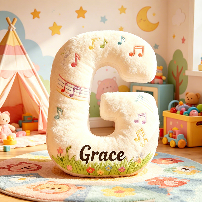Personalized Music Garden Pillow with Custom Name, Floral Music Notes Plush Cushion, Soft Gift for Kids, Music Lovers & Girls Room Decor
