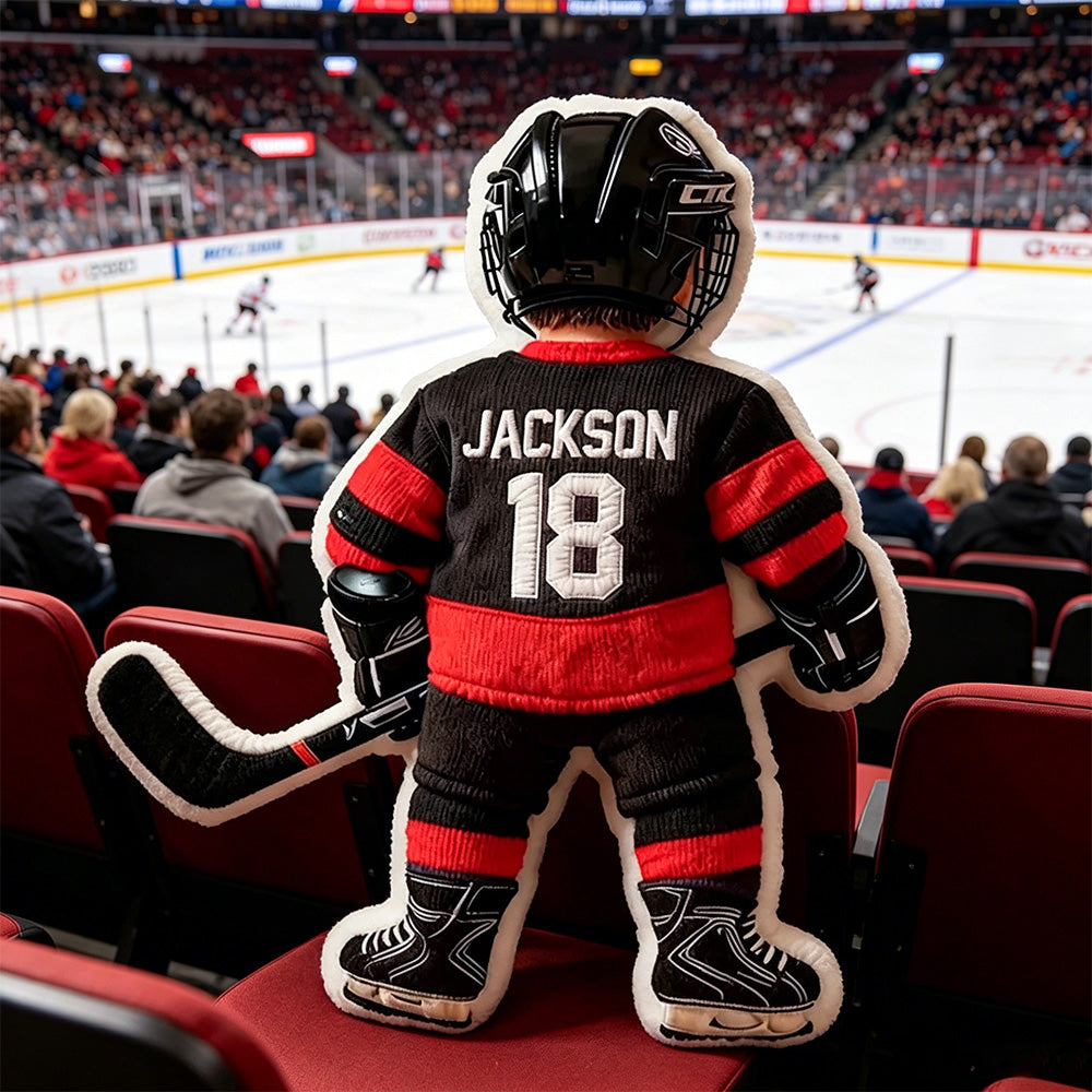 Personalized 3D Graphic Ice Hockey Player Pillow – Custom Name and Number