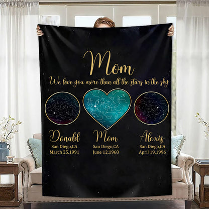 Personalized Mom We Love You More Than All Stars in the Sky Blanket Star Map by Date Blanket Mother's Day Gift from Daughter
