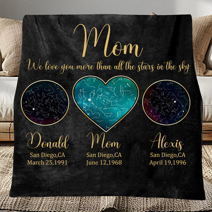 Personalized Mom We Love You More Than All Stars in the Sky Blanket Star Map by Date Blanket Mother's Day Gift from Daughter