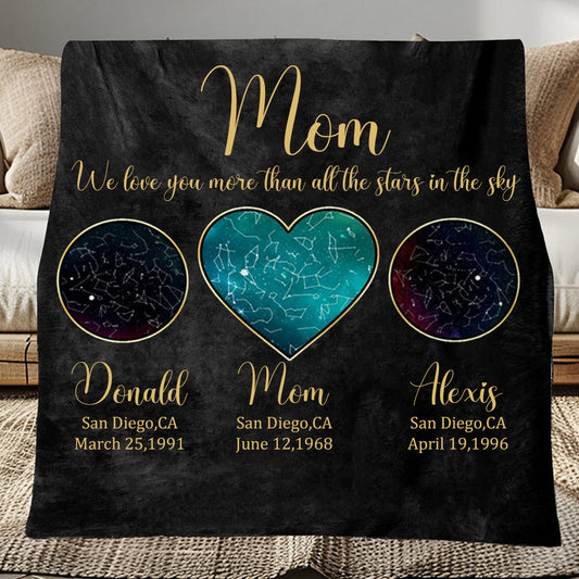 Personalized Mom We Love You More Than All Stars in the Sky Blanket Star Map by Date Blanket Mother's Day Gift from Daughter