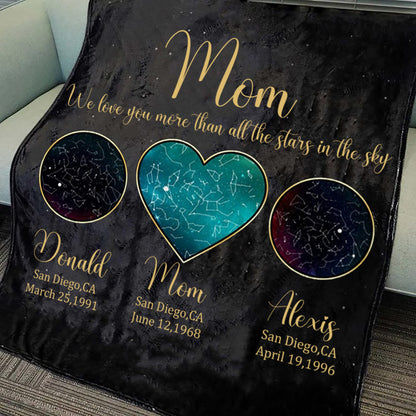 Personalized Mom We Love You More Than All Stars in the Sky Blanket Star Map by Date Blanket Mother's Day Gift from Daughter