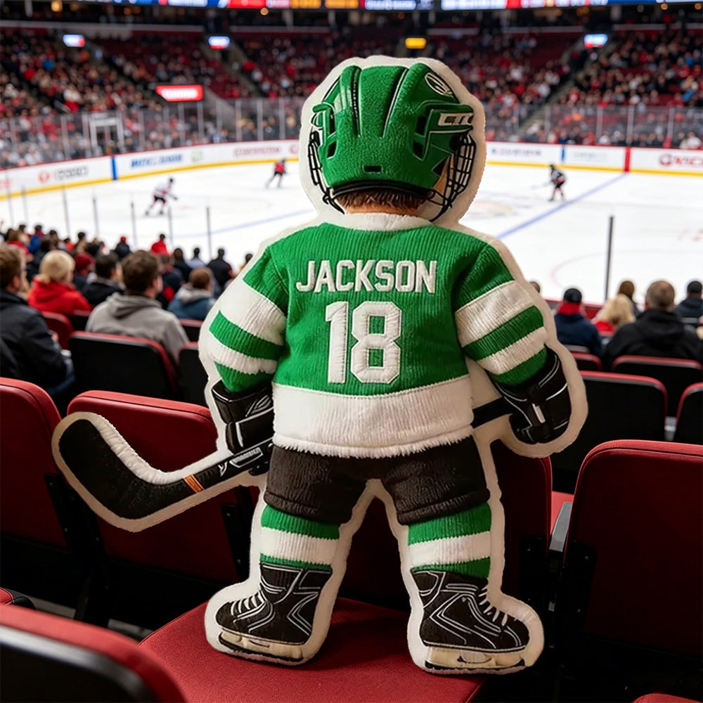 Personalized 3D Graphic Ice Hockey Player Pillow – Custom Name and Number
