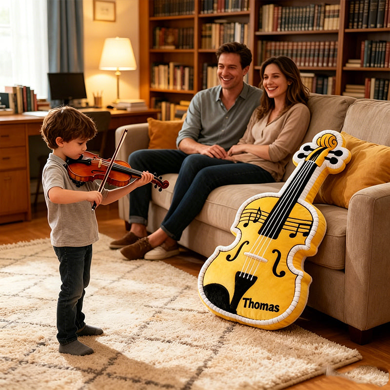 Personalized Violin Pillow with Custom Name, Soft Plush Music Instrument Cushion, Gift for Violin Players, Kids & Music Lovers
