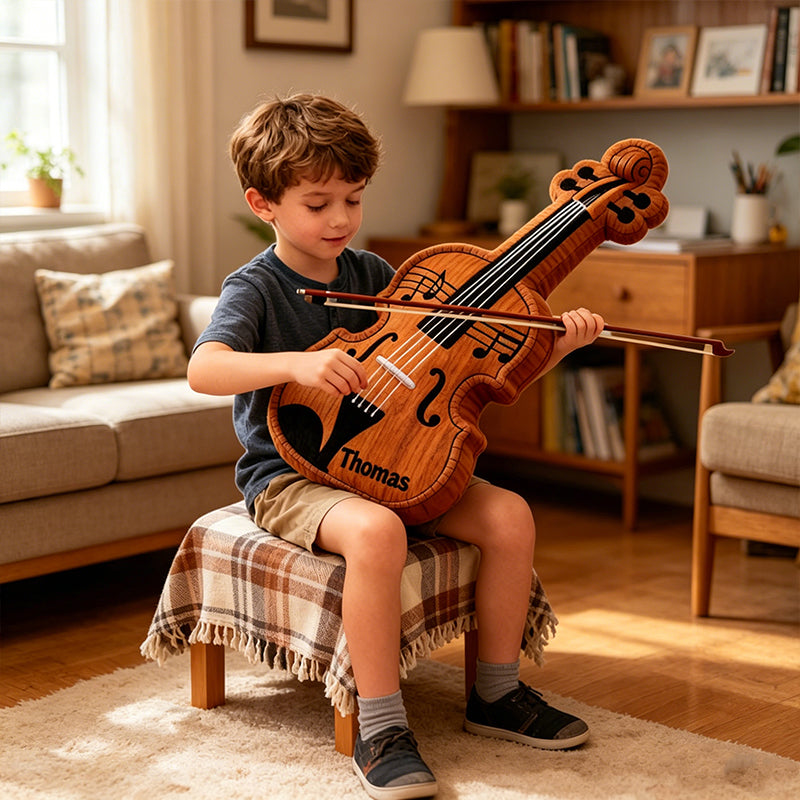 Personalized Violin Pillow with Custom Name, Soft Plush Music Instrument Cushion, Gift for Violin Players, Kids & Music Lovers
