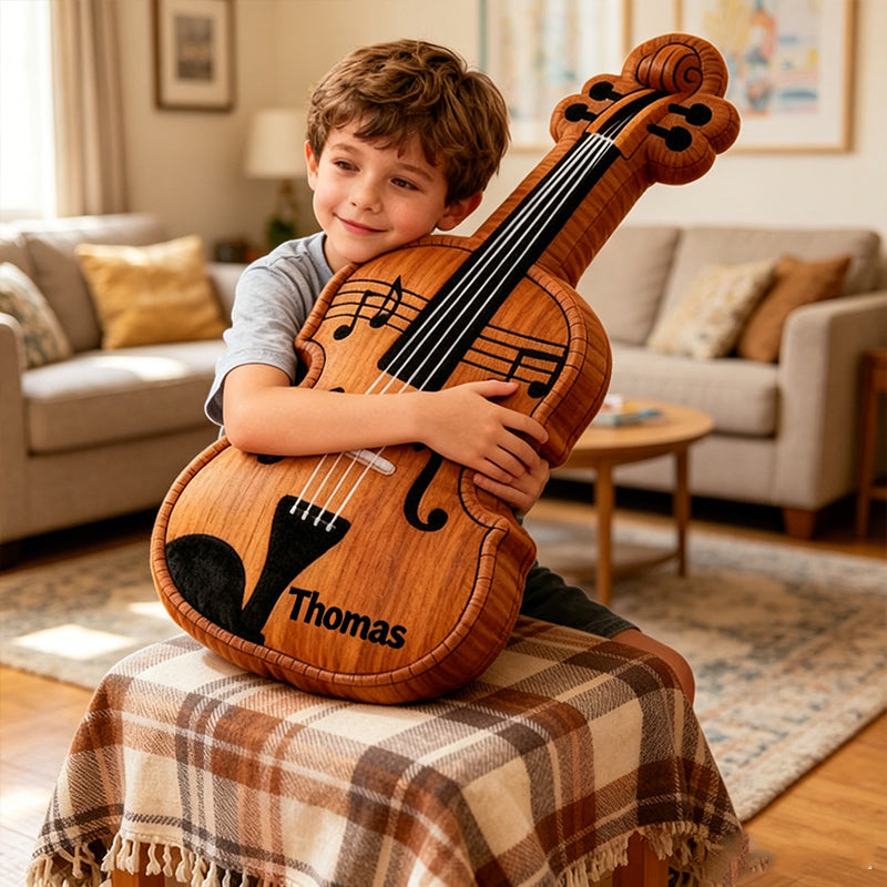 Personalized Violin Pillow with Custom Name, Soft Plush Music Instrument Cushion, Gift for Violin Players, Kids & Music Lovers