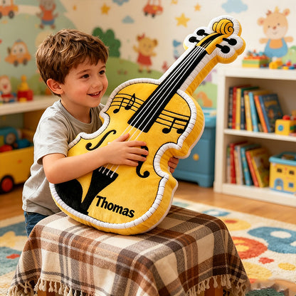 Personalized Violin Pillow with Custom Name, Soft Plush Music Instrument Cushion, Gift for Violin Players, Kids & Music Lovers