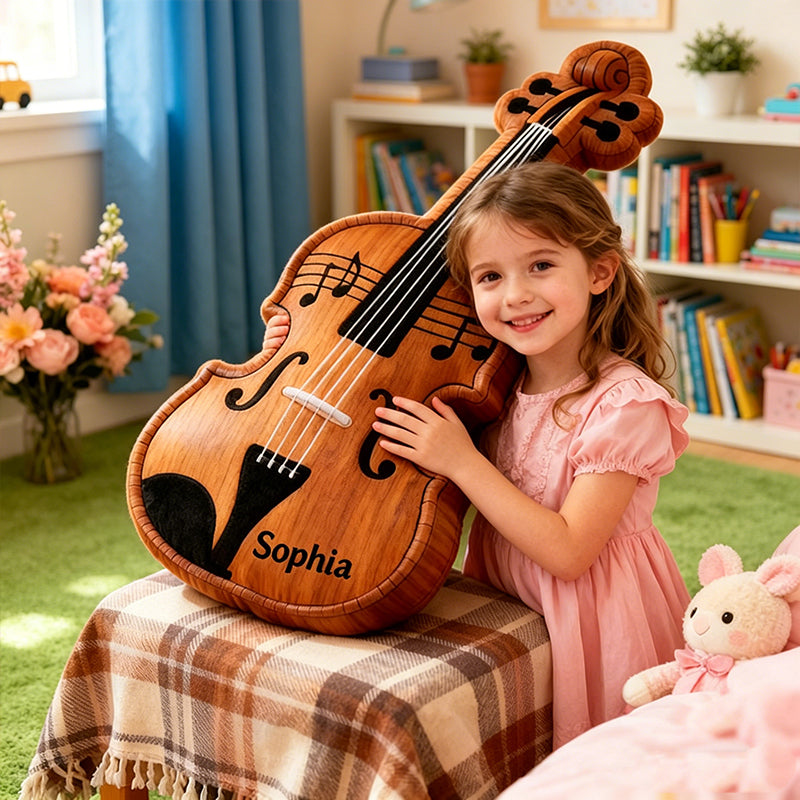 Personalized Violin Pillow with Custom Name, Soft Plush Music Instrument Cushion, Gift for Violin Players, Kids & Music Lovers
