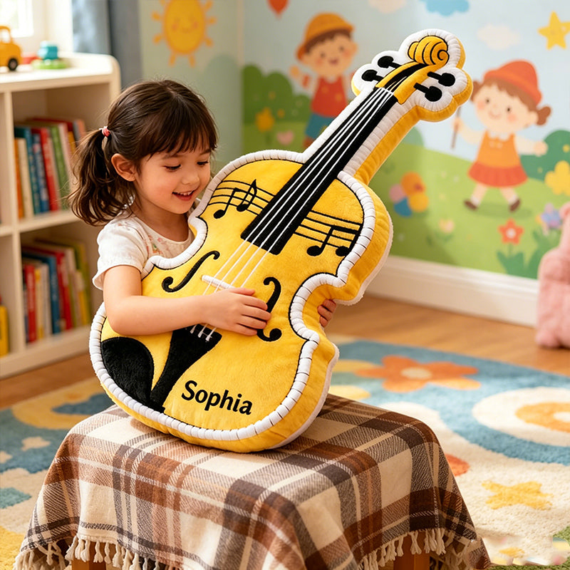 Personalized Violin Pillow with Custom Name, Soft Plush Music Instrument Cushion, Gift for Violin Players, Kids & Music Lovers
