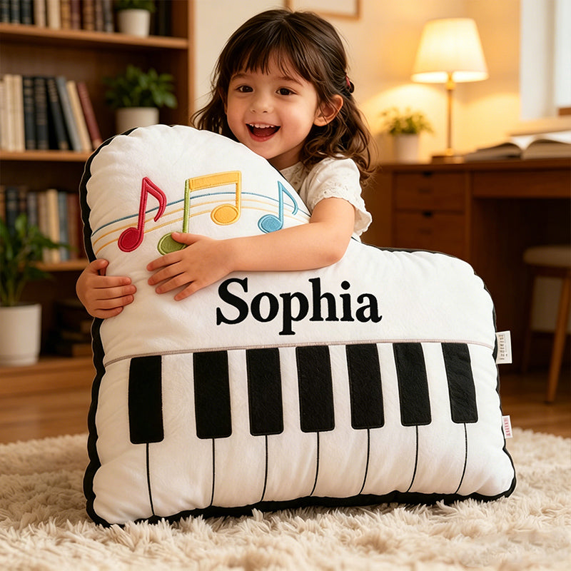 Personalized Piano Pillow with Custom Name, Soft Plush Music Instrument Cushion, Gift for Piano Players, Kids & Music Lovers