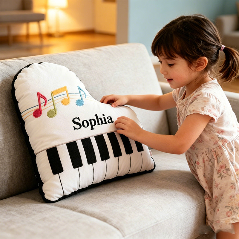 Personalized Piano Pillow with Custom Name, Soft Plush Music Instrument Cushion, Gift for Piano Players, Kids & Music Lovers