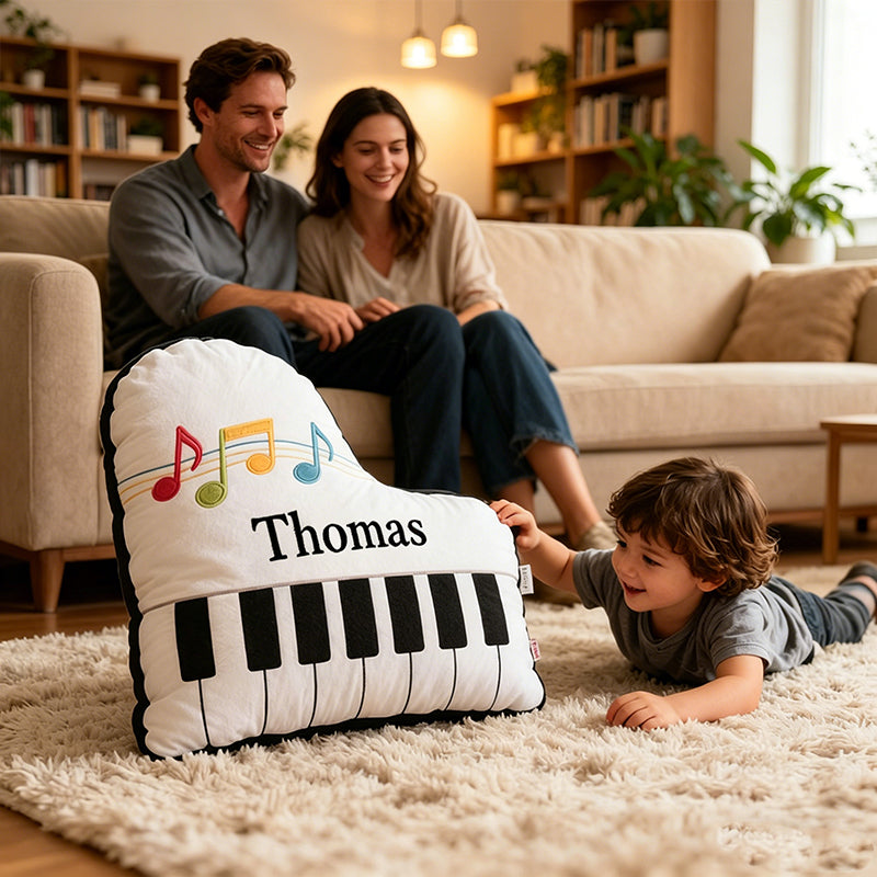 Personalized Piano Pillow with Custom Name, Soft Plush Music Instrument Cushion, Gift for Piano Players, Kids & Music Lovers