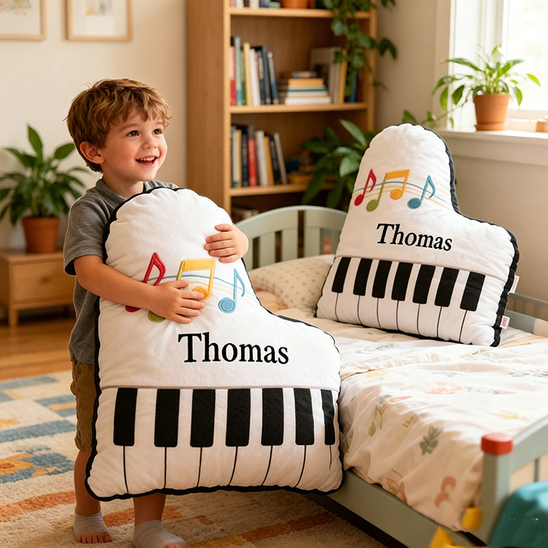 Personalized Piano Pillow with Custom Name, Soft Plush Music Instrument Cushion, Gift for Piano Players, Kids & Music Lovers