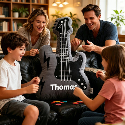 Personalized Electric Guitar Pillow with Custom Name, Soft Plush Rock Music Cushion, Gift for Guitar Players, Boys & Music Lovers