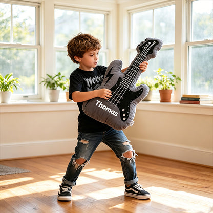 Personalized Electric Guitar Pillow with Custom Name, Soft Plush Rock Music Cushion, Gift for Guitar Players, Boys & Music Lovers