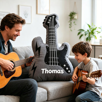 Personalized Electric Guitar Pillow with Custom Name, Soft Plush Rock Music Cushion, Gift for Guitar Players, Boys & Music Lovers