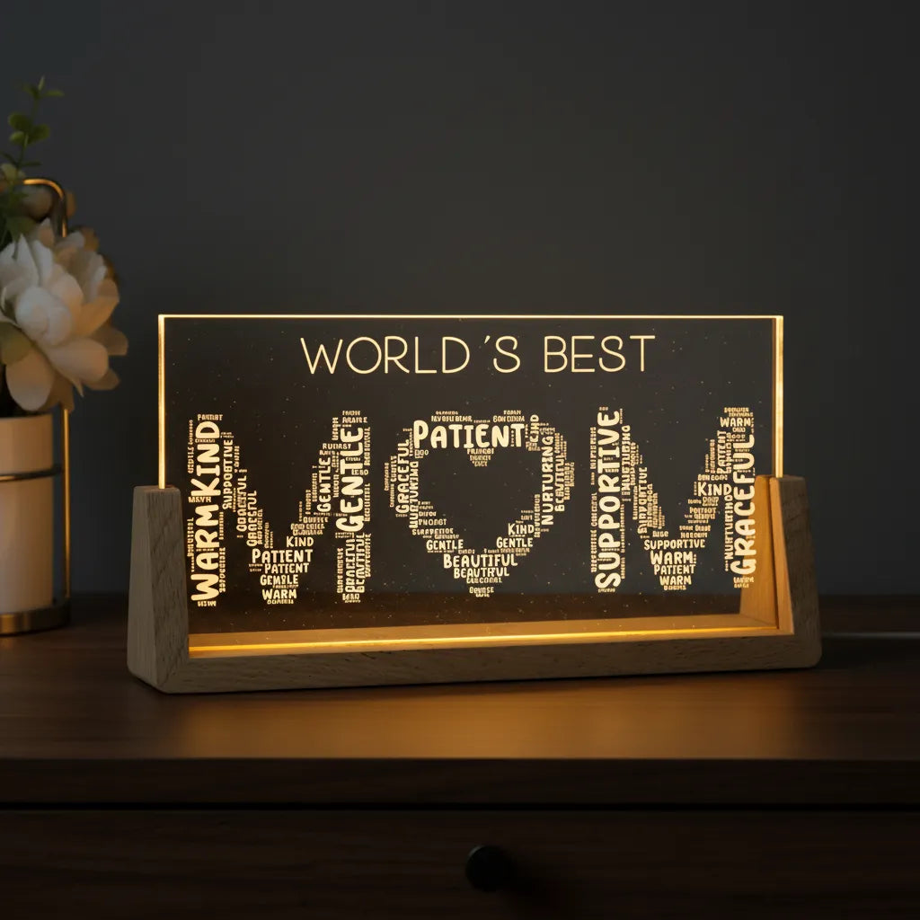 Personalized Words Best Mom Night Light with Names and Traits Mother's Day Gift