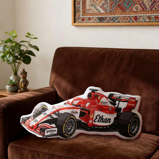 Custom Race Car Pillow – Personalized Name & Color Decorative Cushion for Car Enthusiasts and Racers